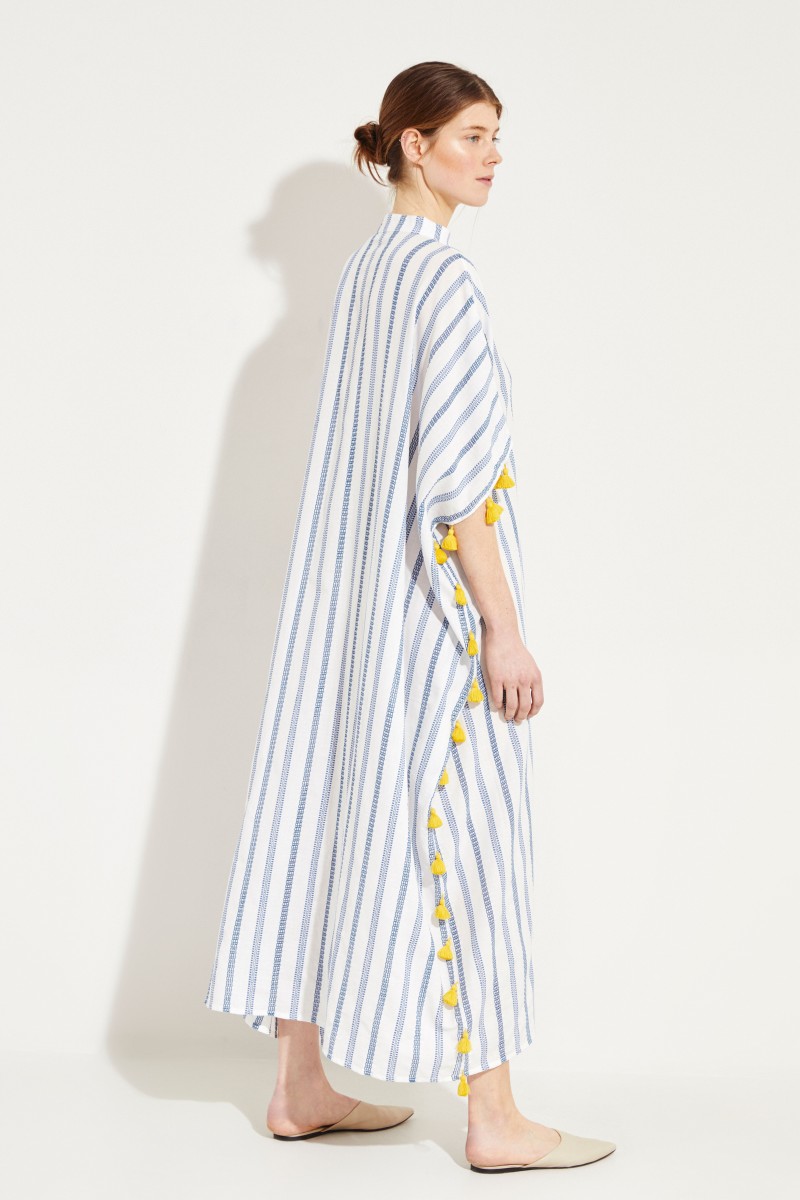 Baumwoll-Kleid 'Valentina Kimono' Blau/Gelb