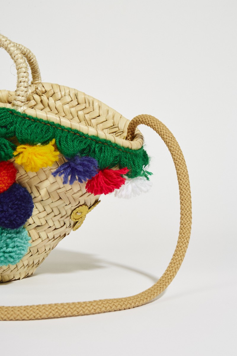 Mini-Korb-Tasche mit Pompoms Multi
