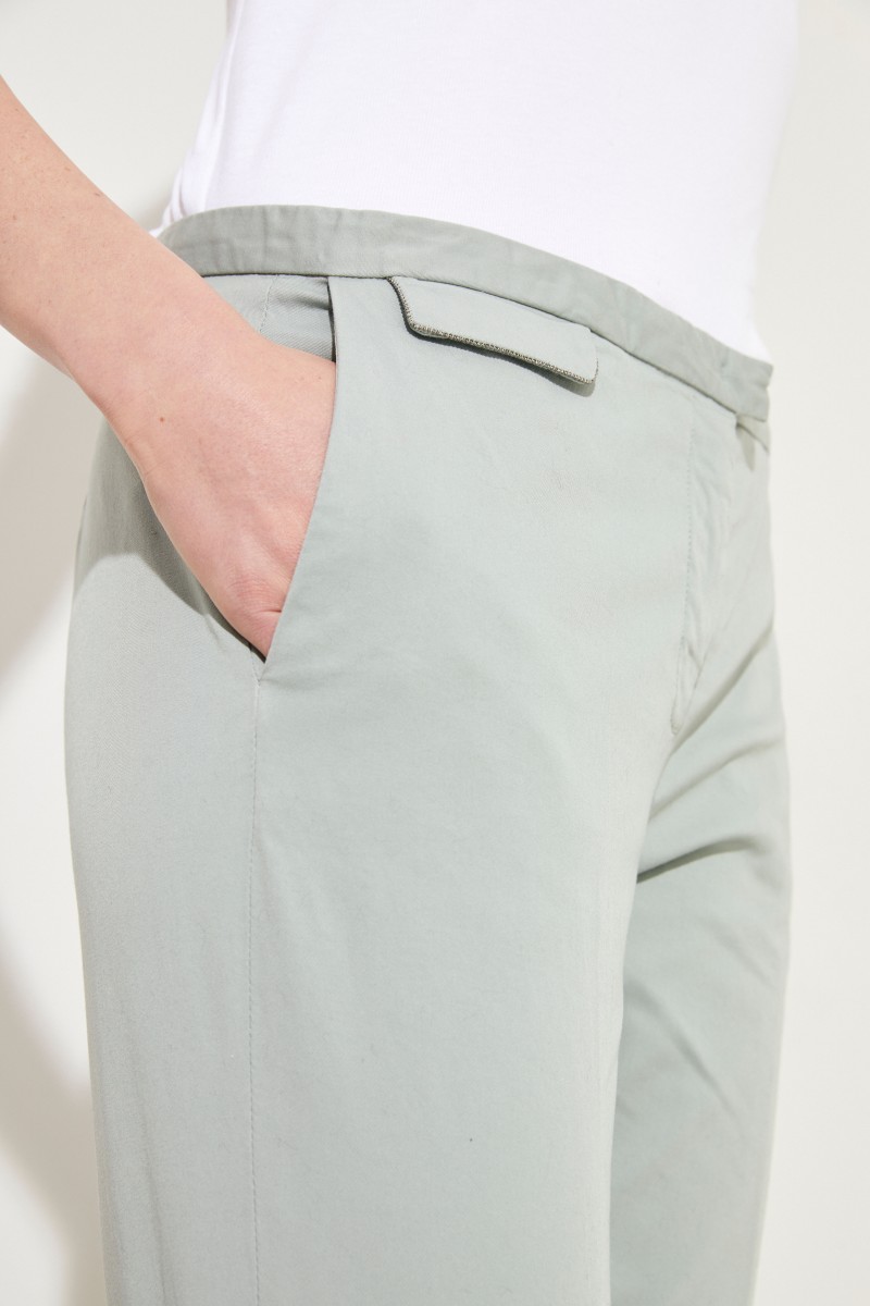 Baumwoll-Hose mit Perlenverzierung Salbei