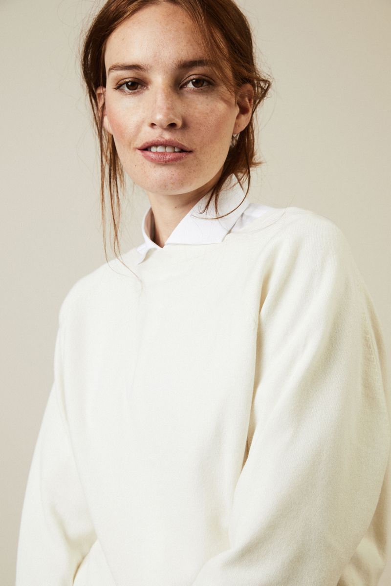 Cashmere-Pullover mit Rückenausschnitt Weiss