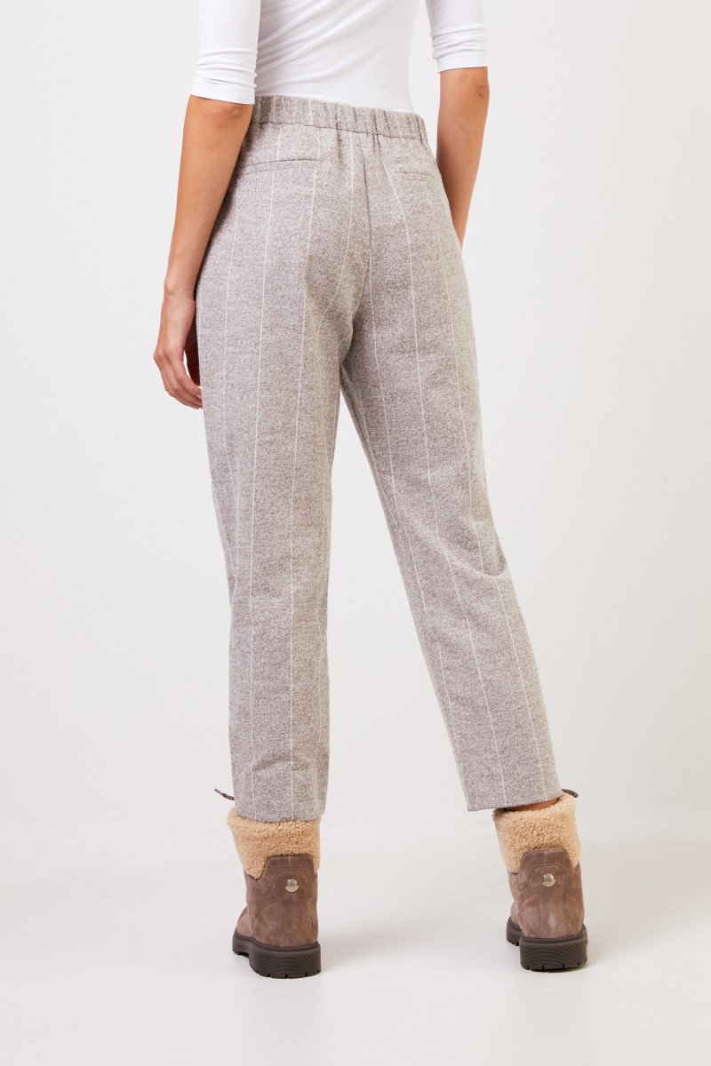 Fabiana Filippi Alpaka-Baumwoll-Hose mit Gummibund Grau/Weiß