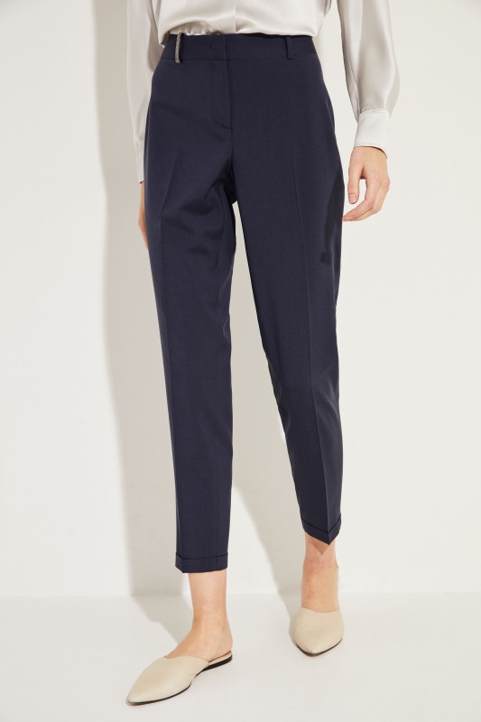 Woll-Hose mit Perlenverzierung Blau