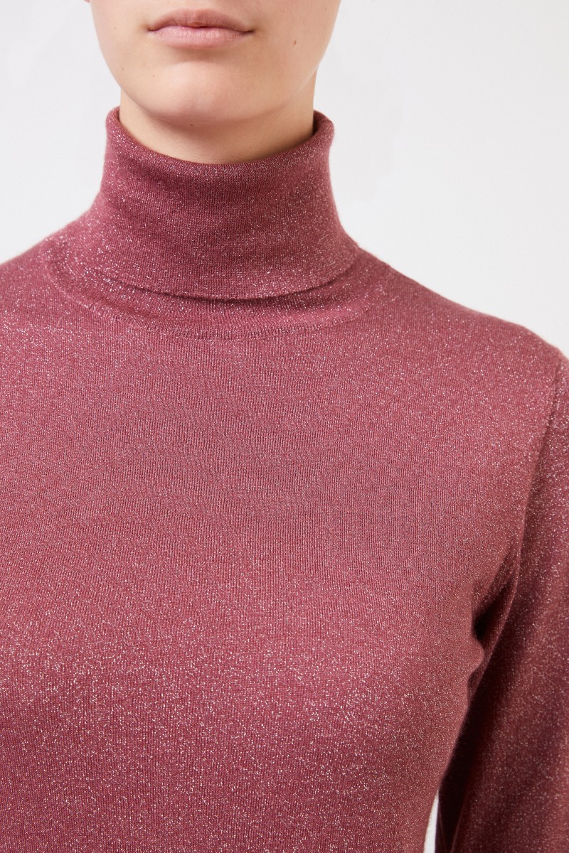 Brunello Cucinelli Cashmere-Seiden-Pullover mit Lurexdetails Beerenton