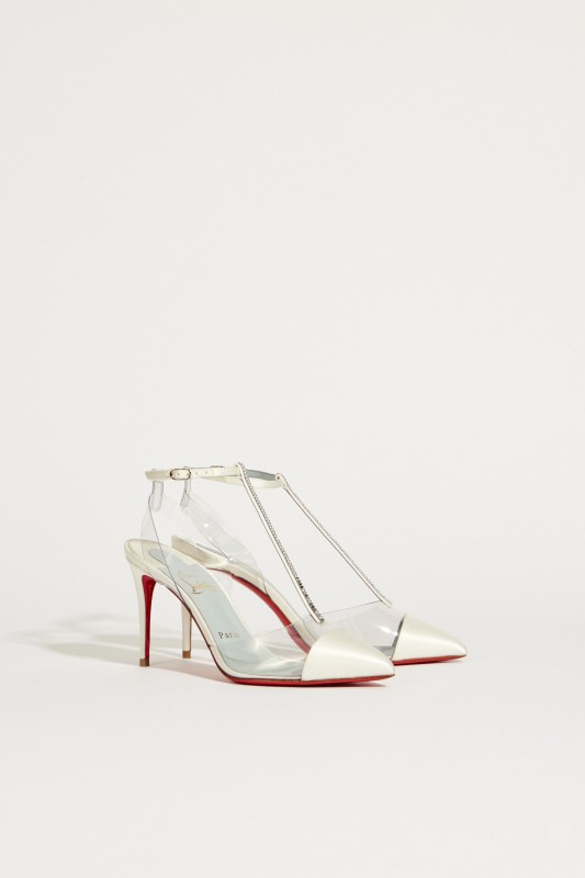 Satin-Pump ' Nosy Strass' Weiß
