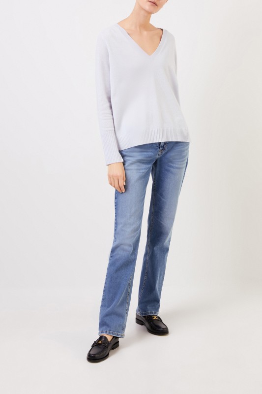 Allude V-Neck Cashmere-Pullover mit Schlitzen Hellblau