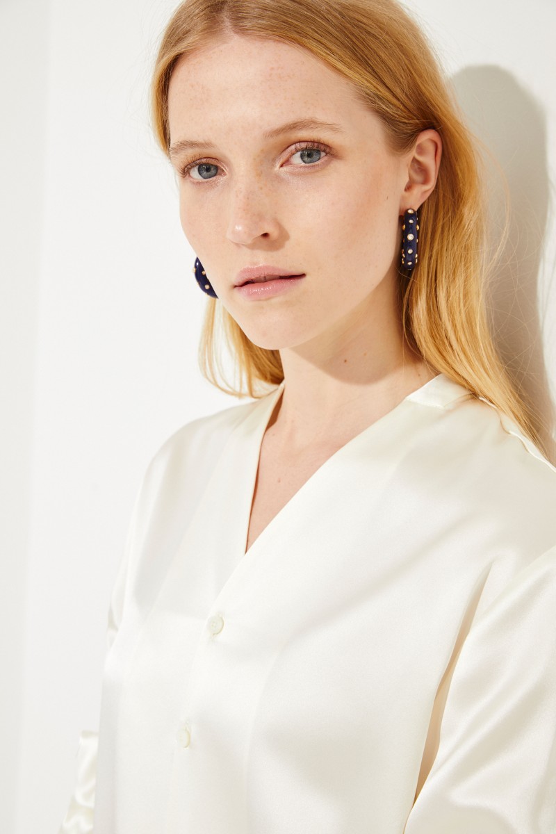Seiden-Bluse 'Rand' mit Glanz Ecru