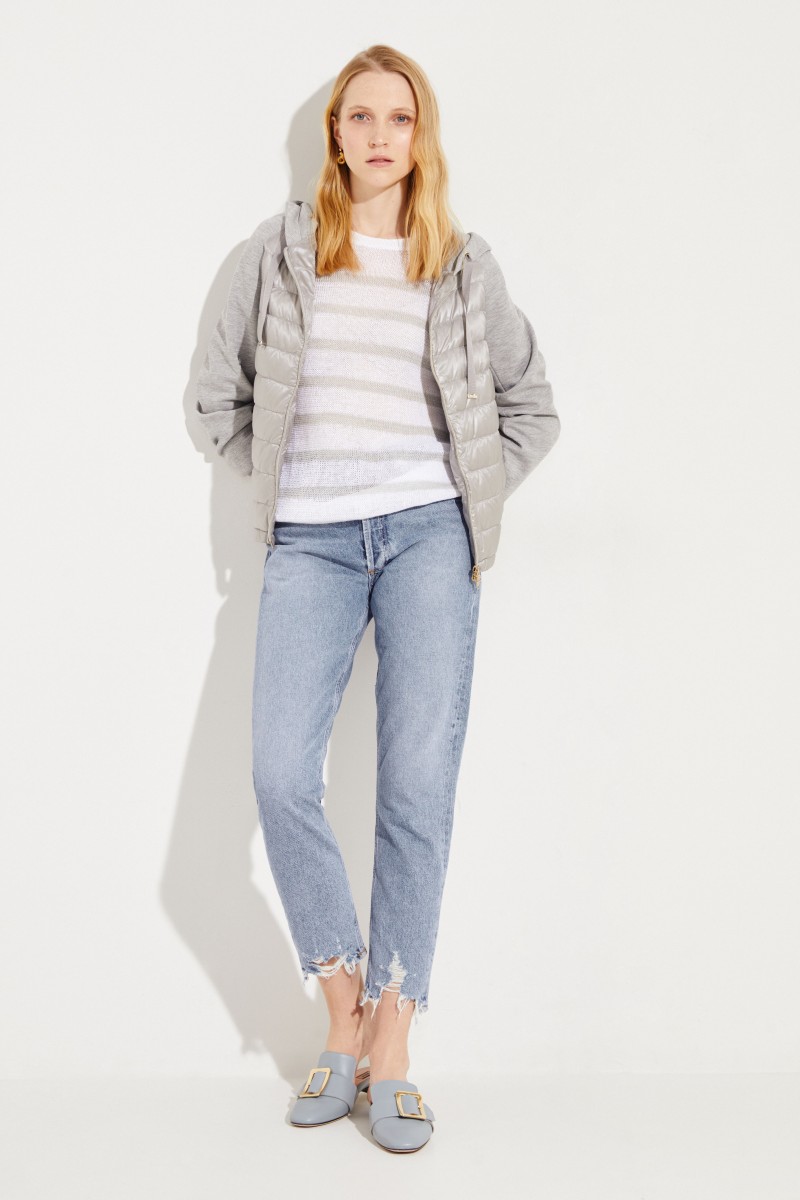 Gestreifter Leinen-Pullover 'Samantha' Weiß/Grau