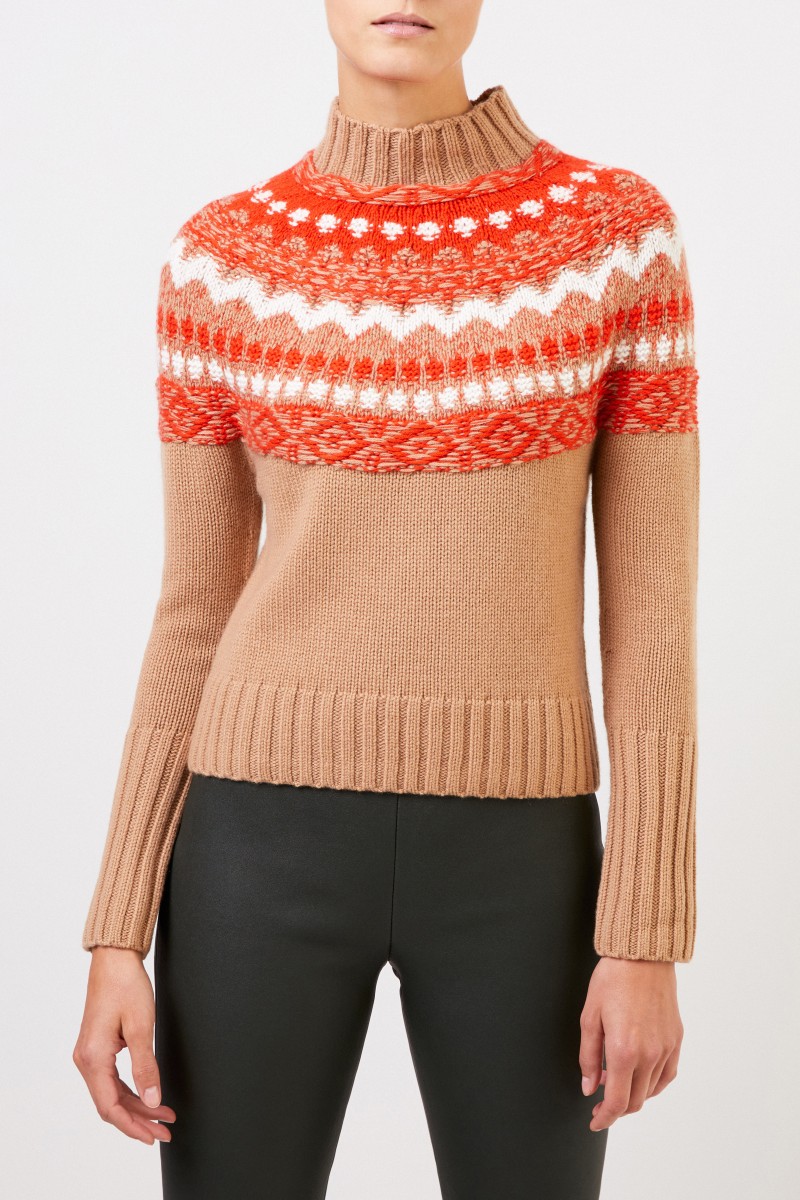 Iris von Arnim Handstrick Cashmere-Pullover 'Herti' Camel/Multi
