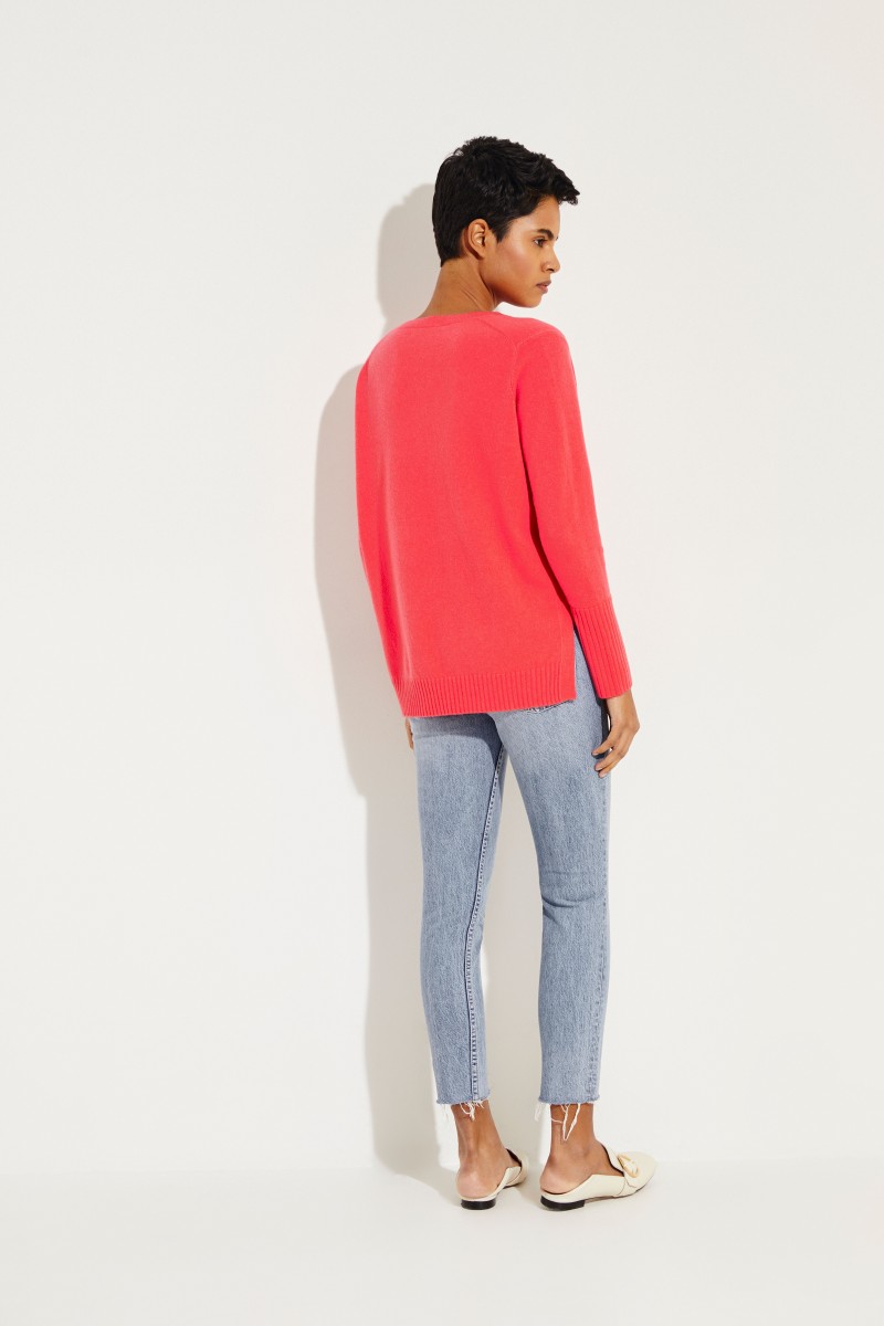 Cashmere-Pullover mit V-Ausschnitt Pink