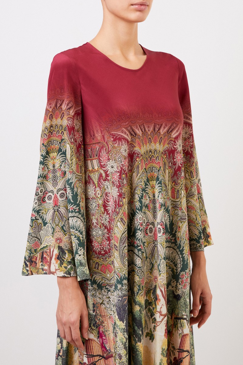 Langes Seidenkleid mit Print Multi