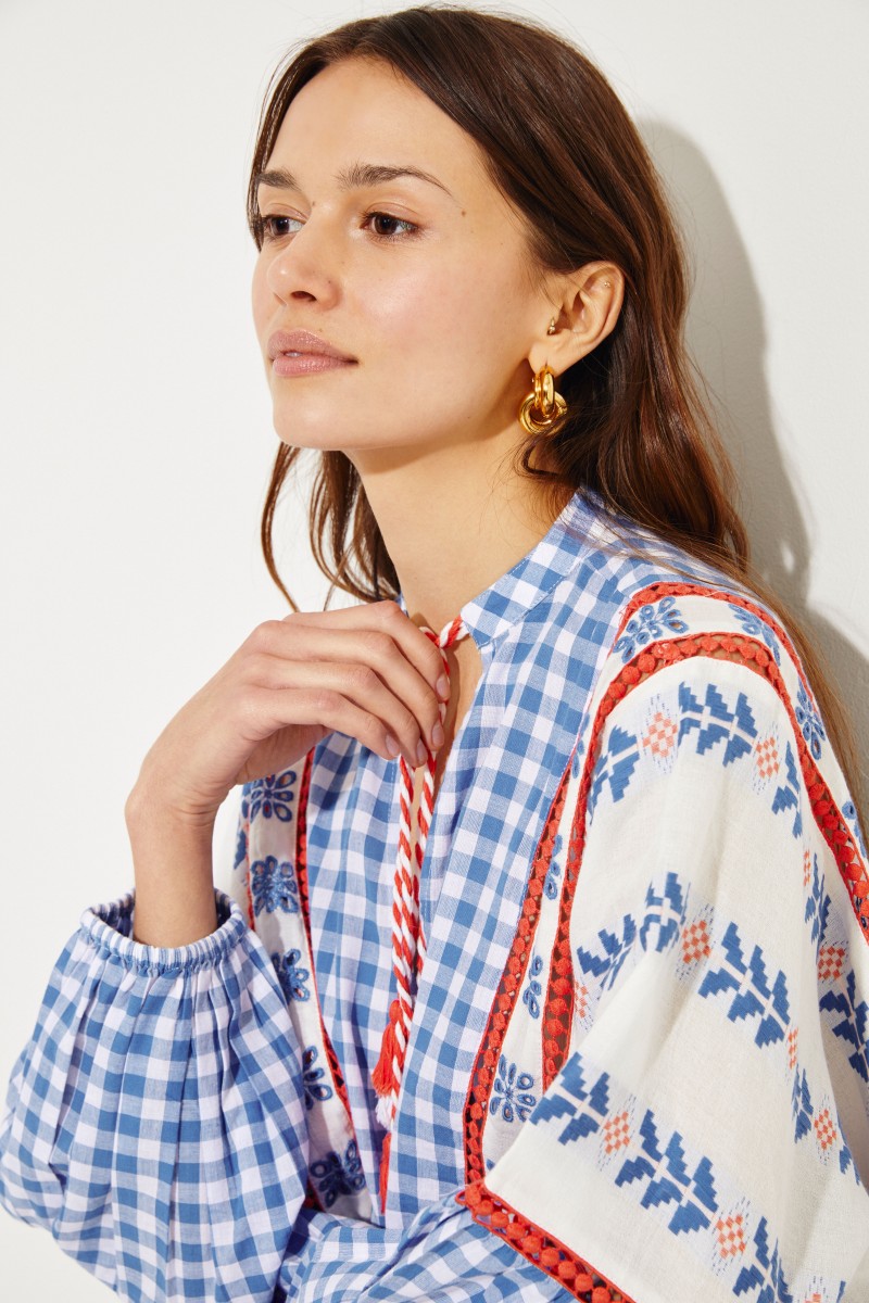 Maxikleid aus Baumwoll-Gaze mit Troddeln 'Miguel' Multi