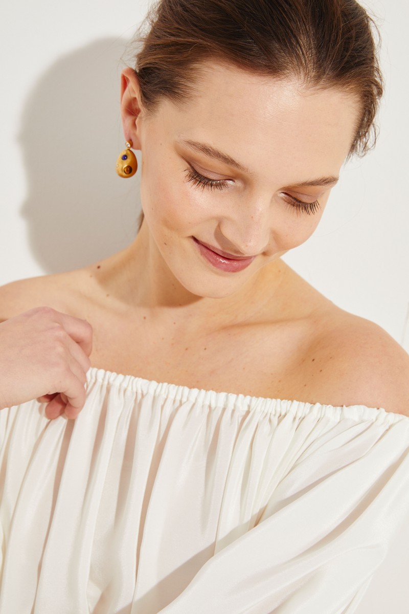 Seiden-Bluse mit Lochspitze Crème