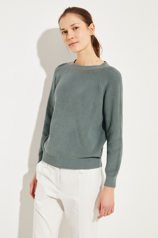 Baumwoll-Pullover mit Perlenverzierung Salbei