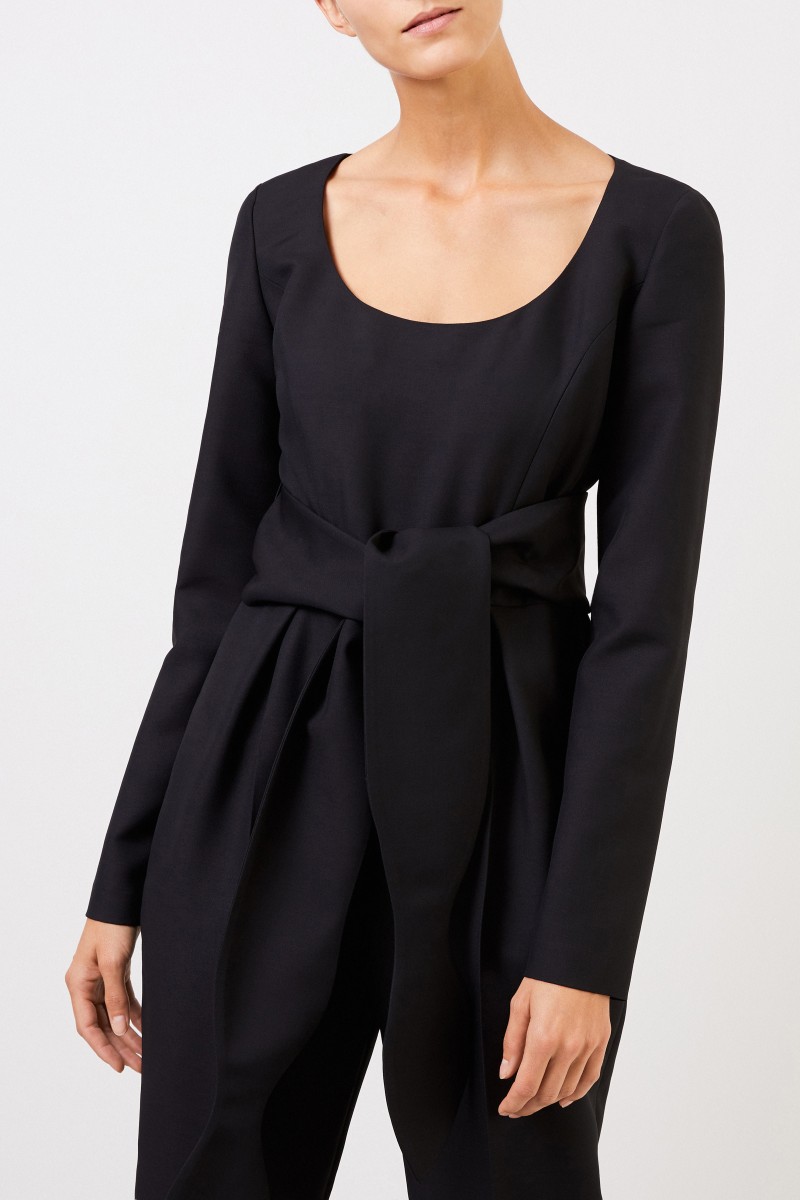 Stella McCartney Woll-Jumpsuit mit Bindedetail Schwarz