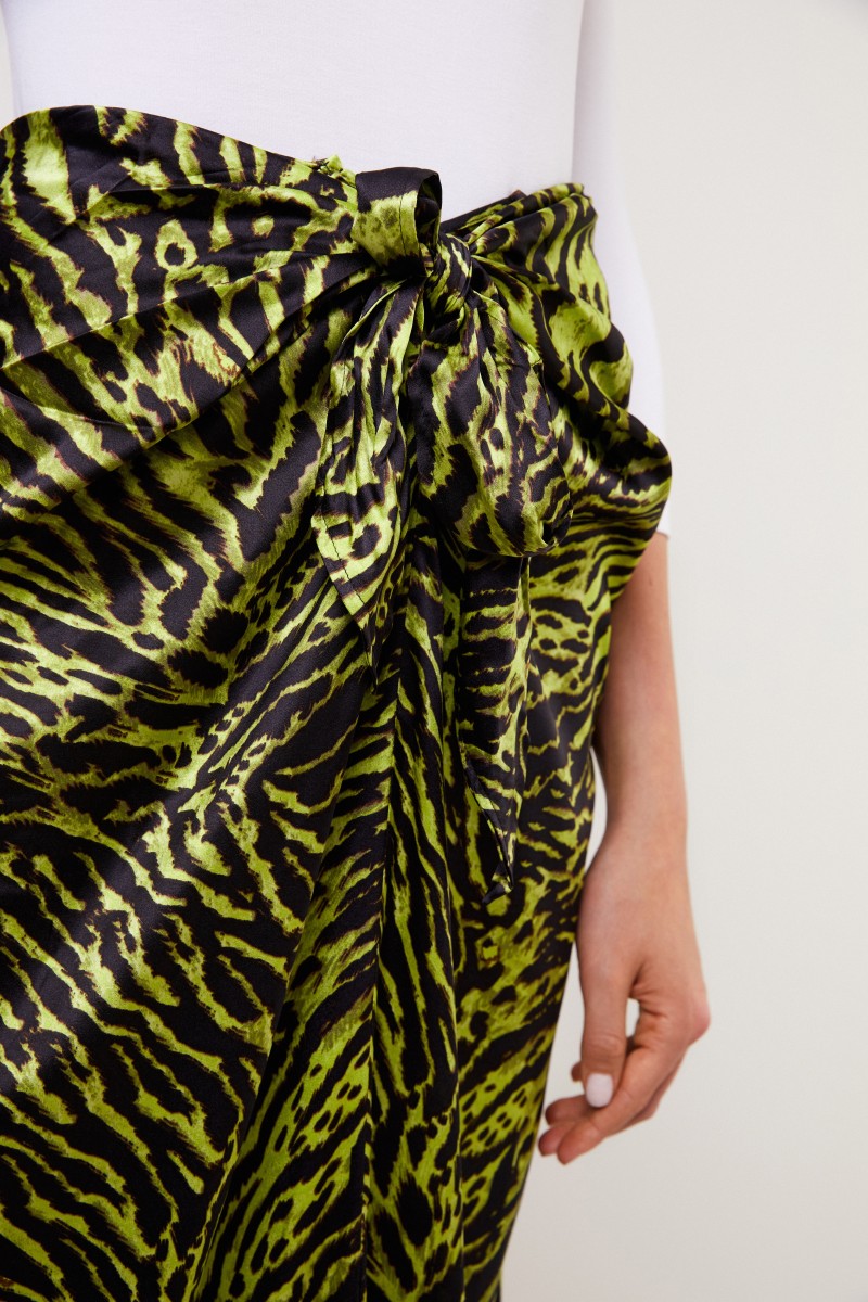 Midi-Seidenrock mit Tiger-Print Grün/Schwarz