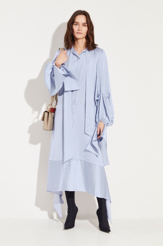 Hemdblusenkleid Mit Details Gestreiftes Binde Blauweiß iPXZku
