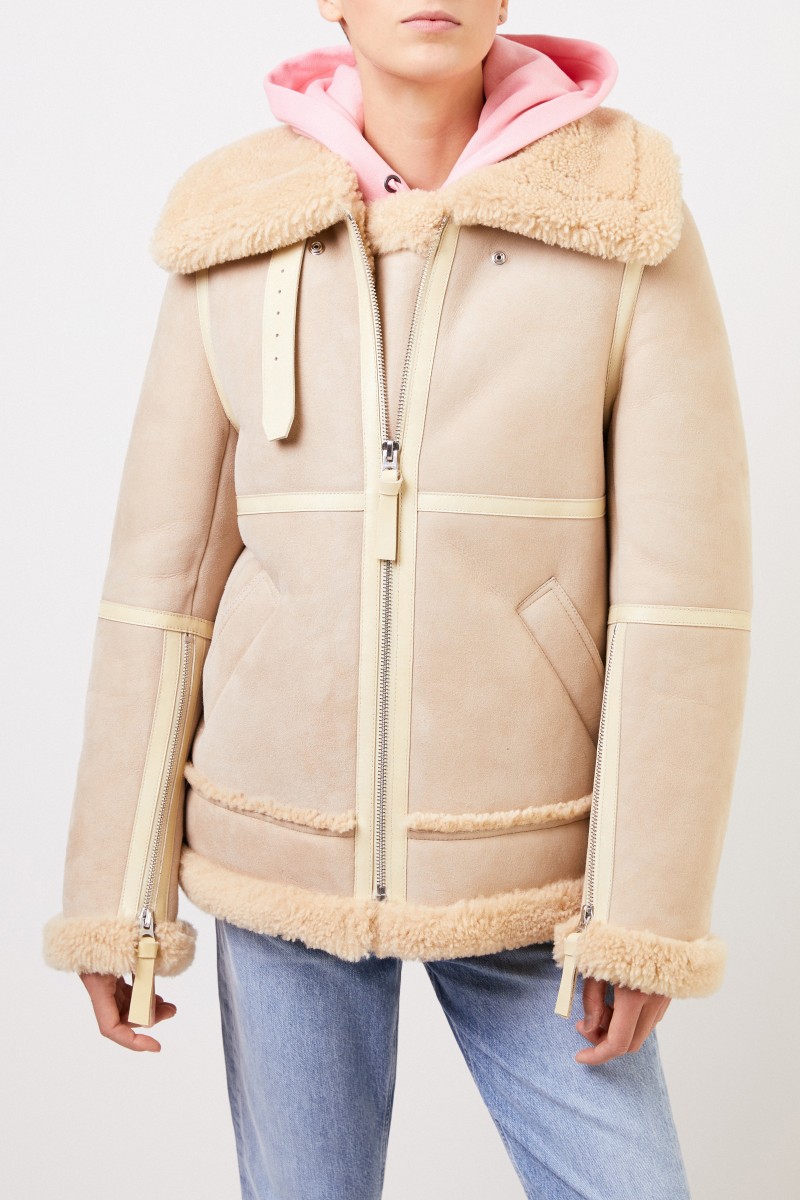 Lammfelljacke im Pilotenstil Sand/Wheat Beige