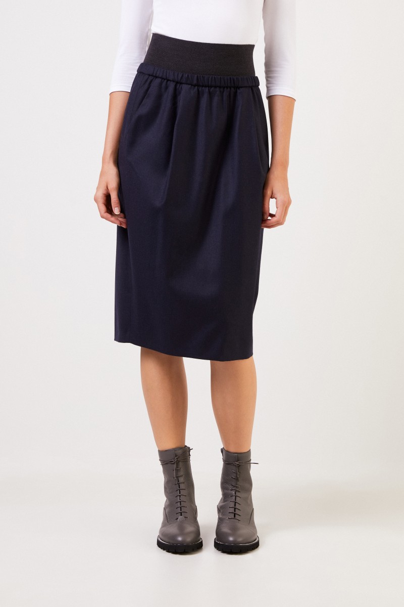 Fabiana Filippi Woll-Bleistiftrock mit elastischem Bund Marineblau