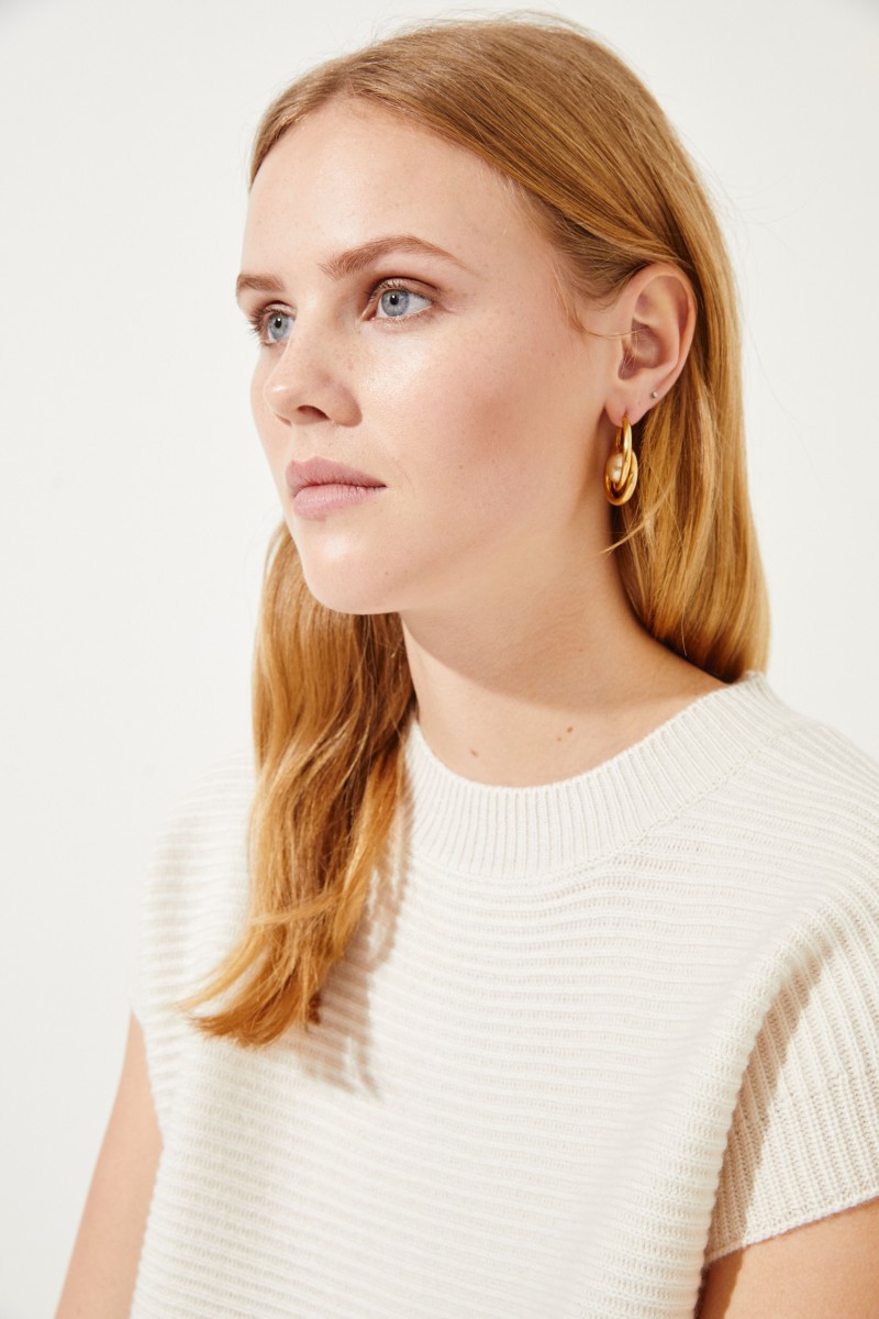 Kurzarm Woll-Cashmere-Pullover Crème