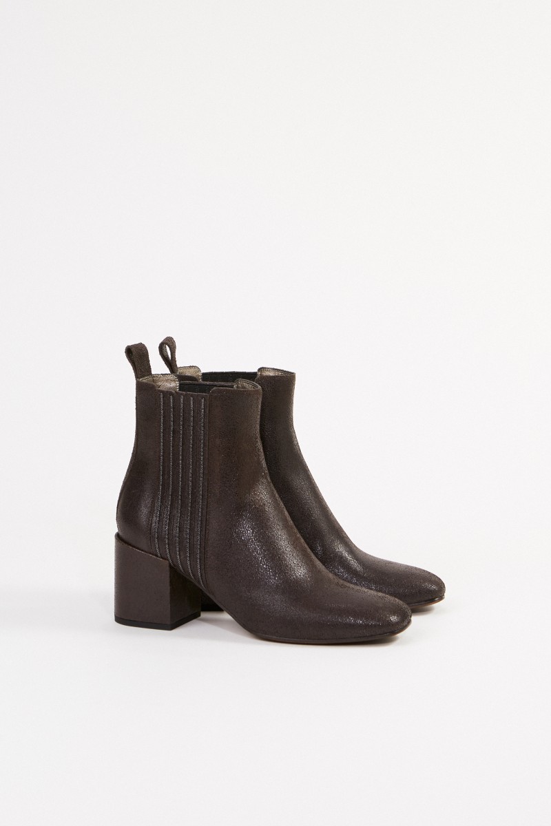 Brunello Cucinelli Leder-Stiefelette mit Perlenverzierung Braun