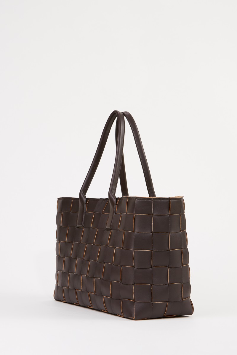 Geflochtener Lammleder-Shopper Dunkelbraun