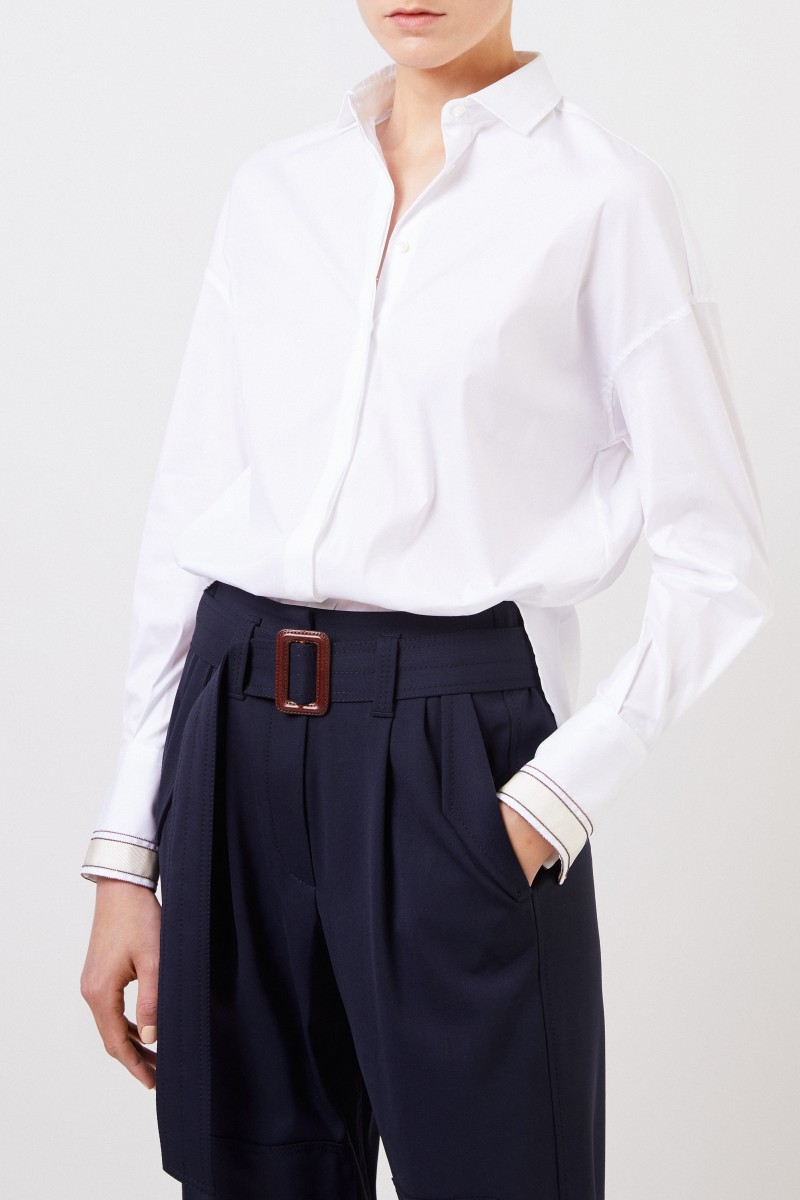 Baumwoll-Bluse mit Ripsdetail Weiß