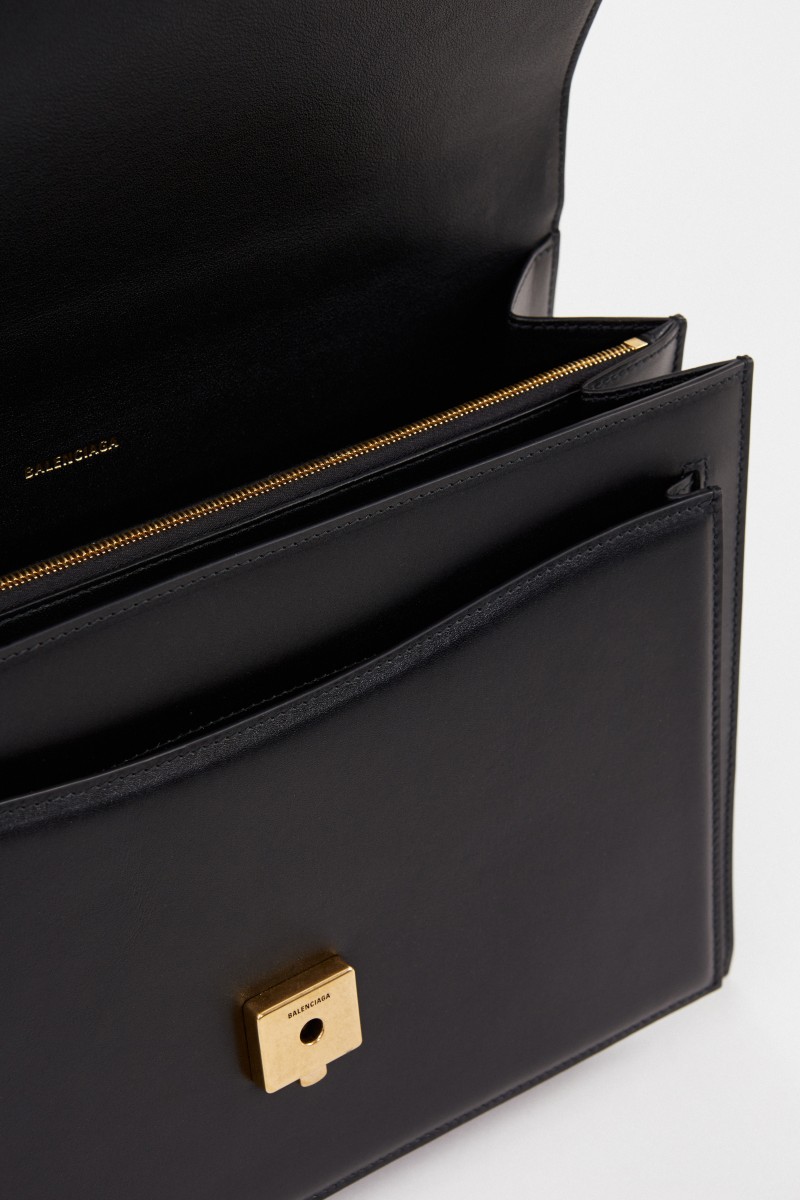 Leder-Tasche mit Logo Schwarz