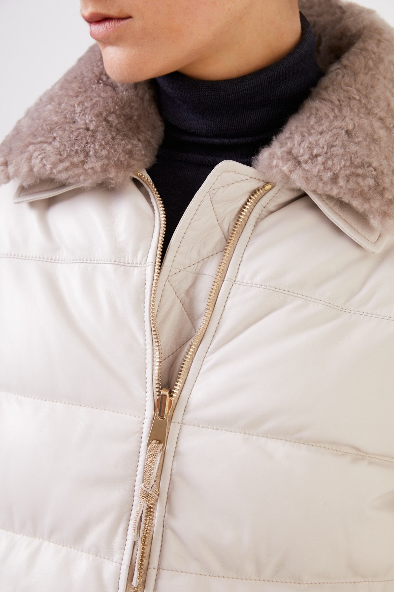 Brunello Cucinelli Gefütterte Wende-Lederjacke mit Fellkragen Beige