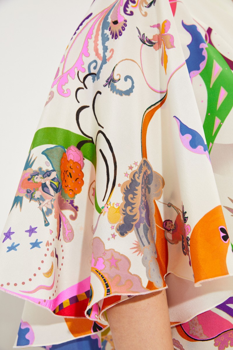 Seiden-Poncho mit Print Crème/Multi