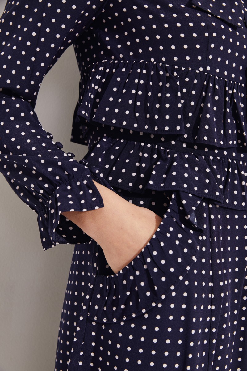 Polka-Dot Seidenkleid Marineblau/Weiß