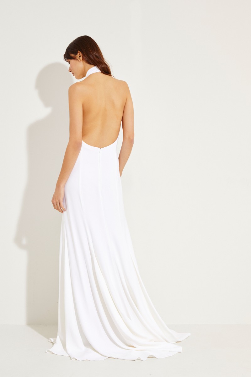 Langes Neckholder-Abendkleid Weiß