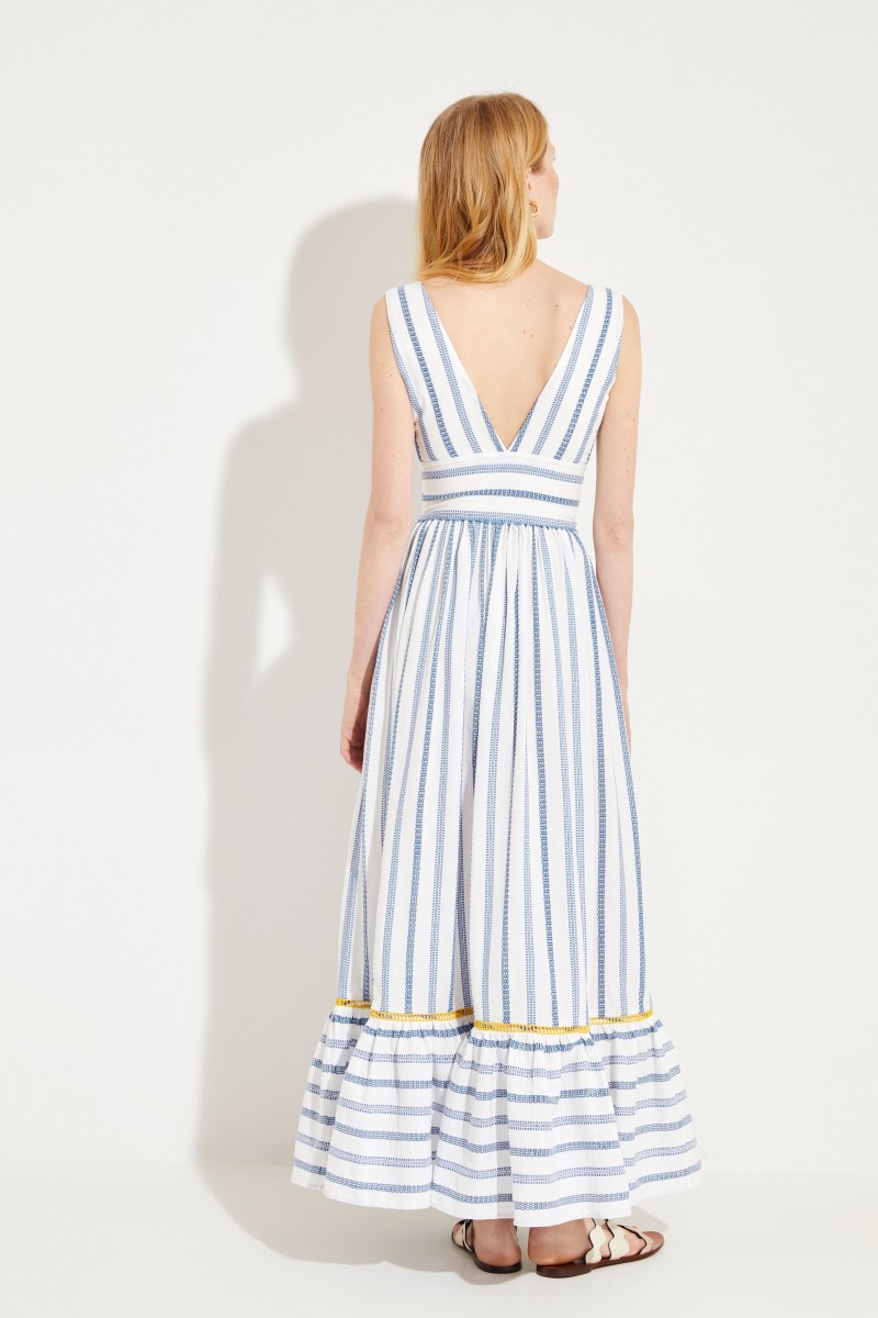 Langes Baumwoll-Kleid 'Valentina' Blau/Gelb