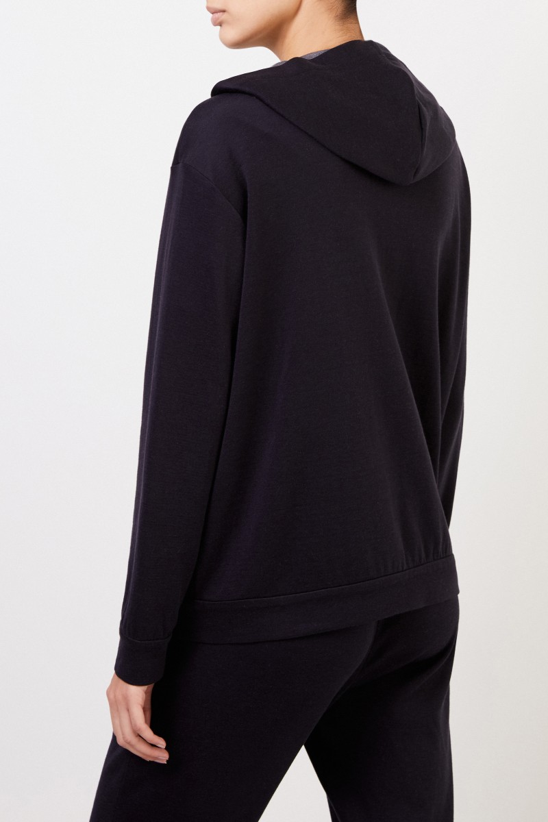 Brunello Cucinelli Baumwollhoodie mit Perlenverzierung Marineblau