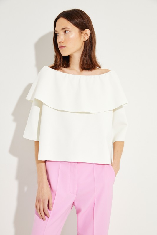 Off-Shoulder Bluse mit Volant Crèmweiß