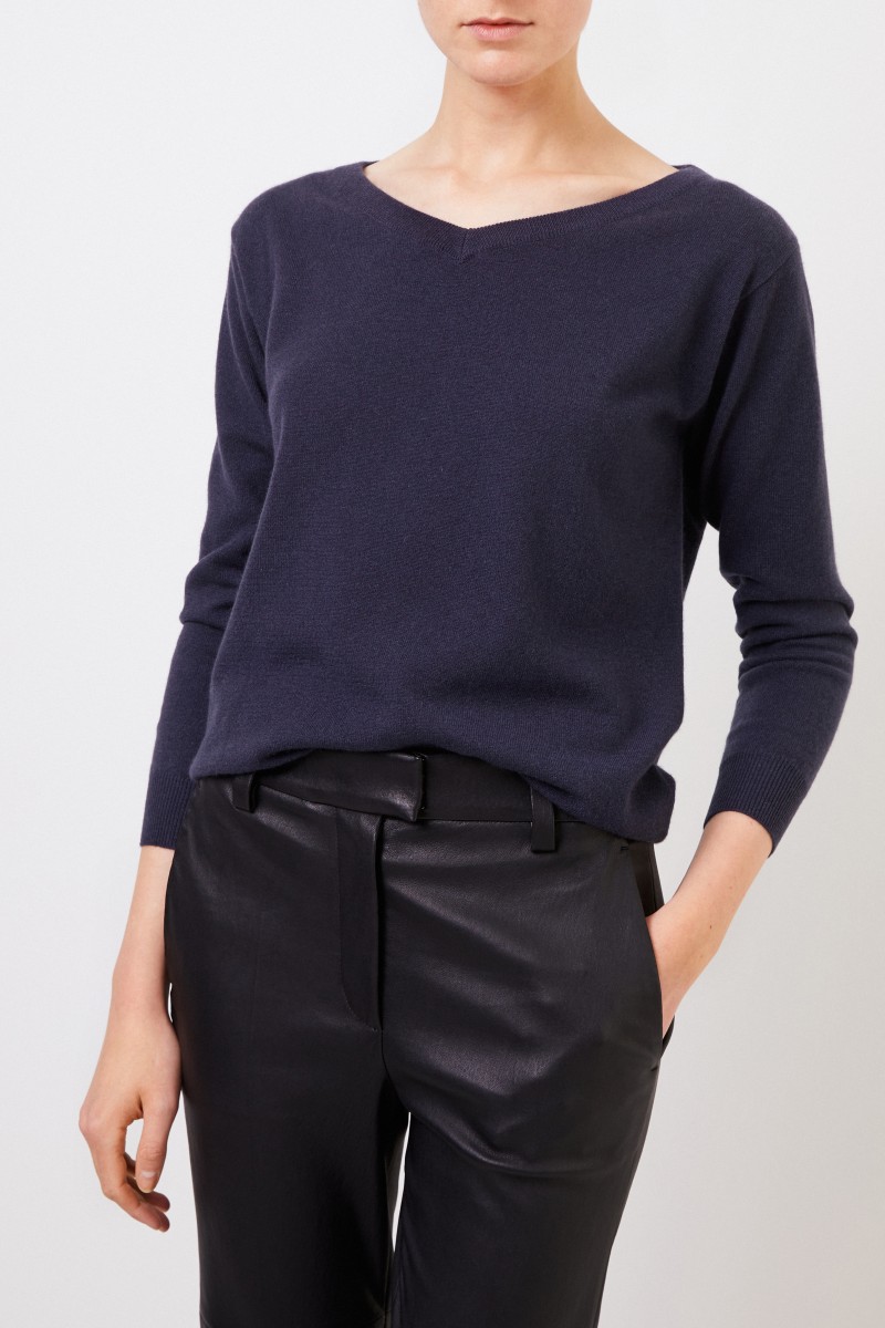 Cashmere-Pullover mit Perlenverzierung Marineblau