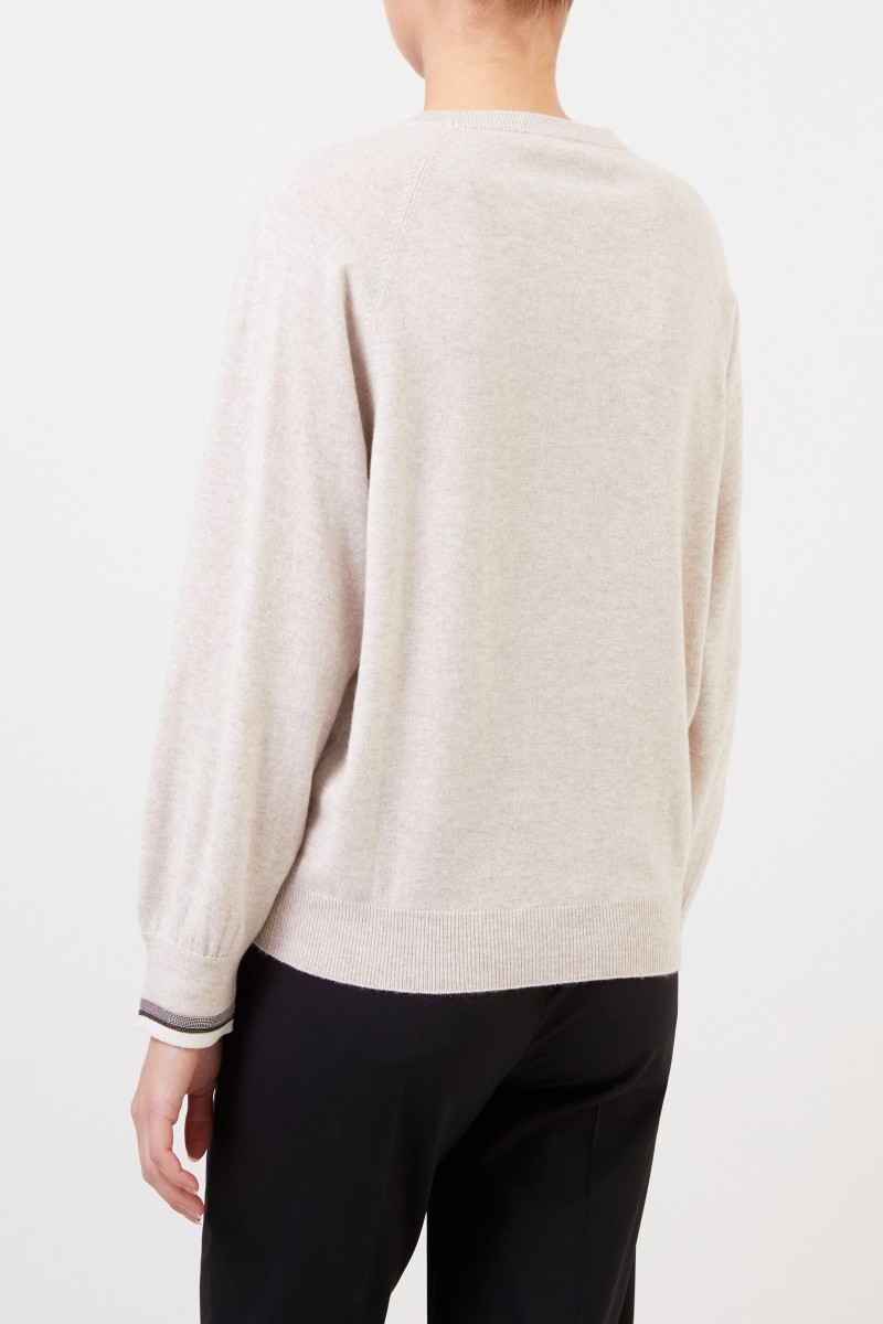 Brunello Cucinelli Cashmere Pullover mit Perlenverzierung Crème