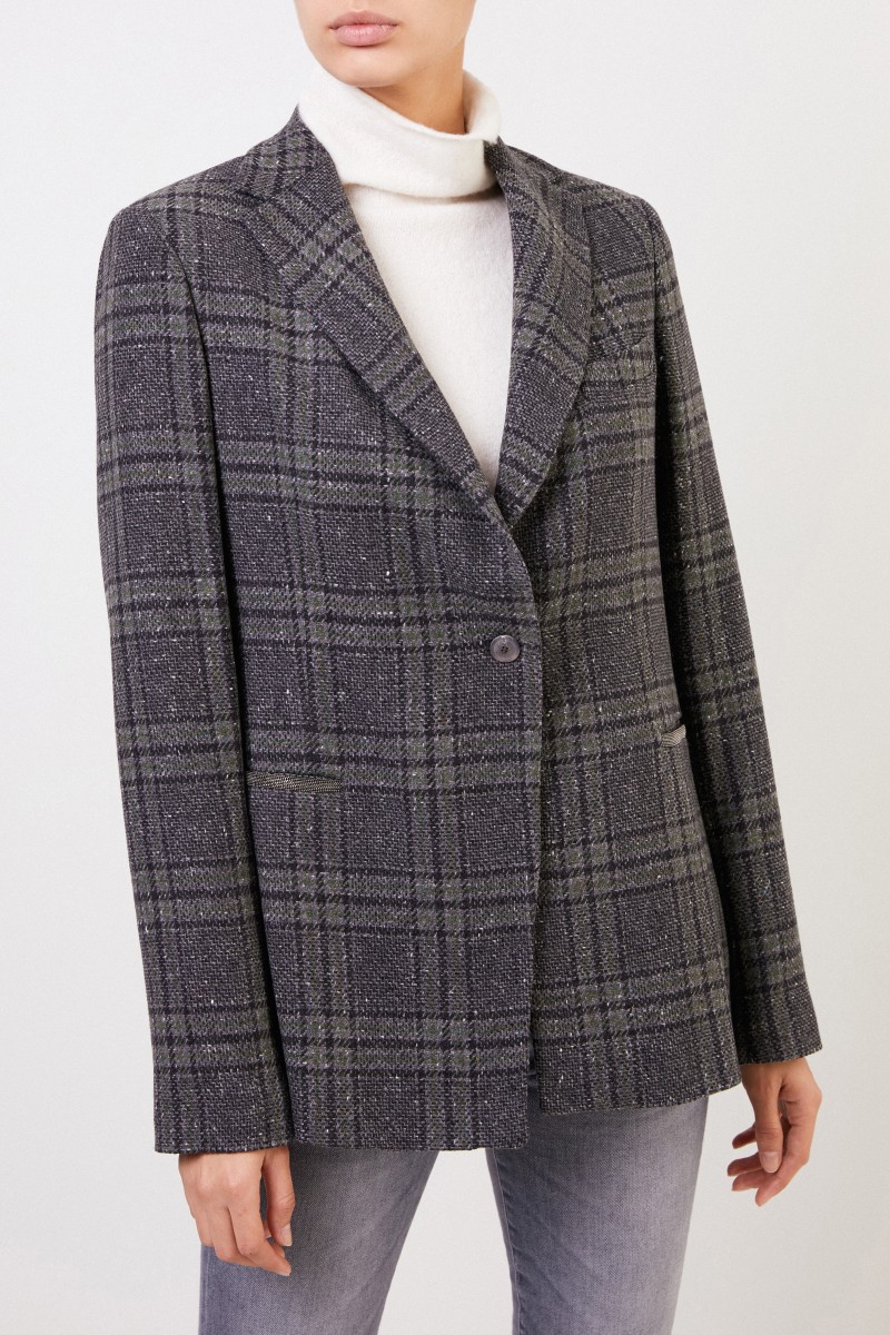 Fabiana Filippi Wool blazer with checked pattern and pearl decoration Grey/Multi