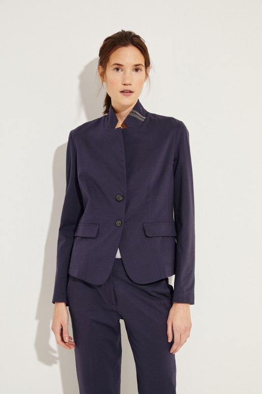 Blazer mit Perlenapplikation am Kragen Blau