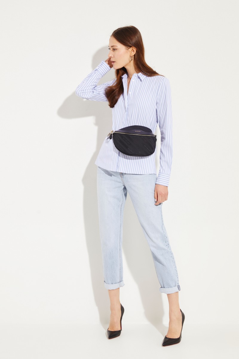 Gestreifte Baumwoll-Bluse Blau/Weiß