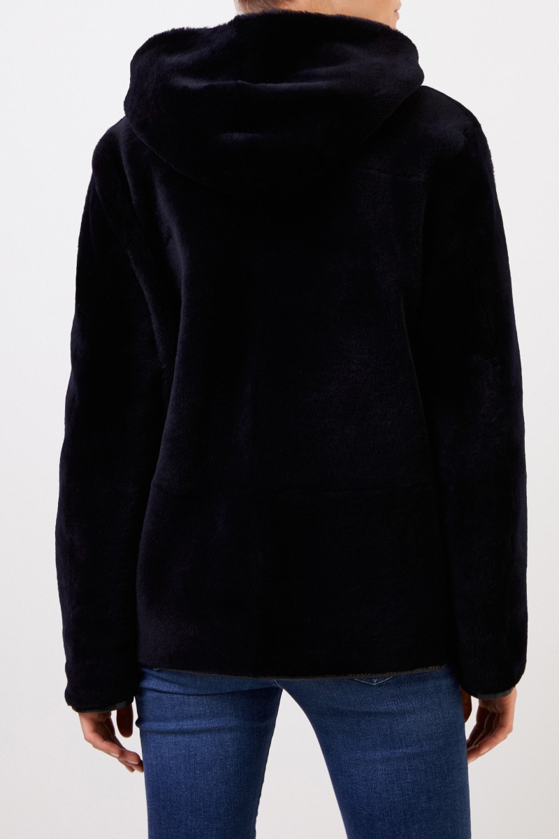 UNGER Wende-Lammfelljacke mit Kapuze Navy