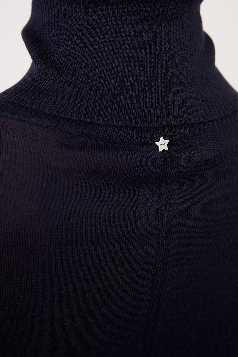 Cashmere-Rollkragenpullover mit Ripp-Details Marineblau