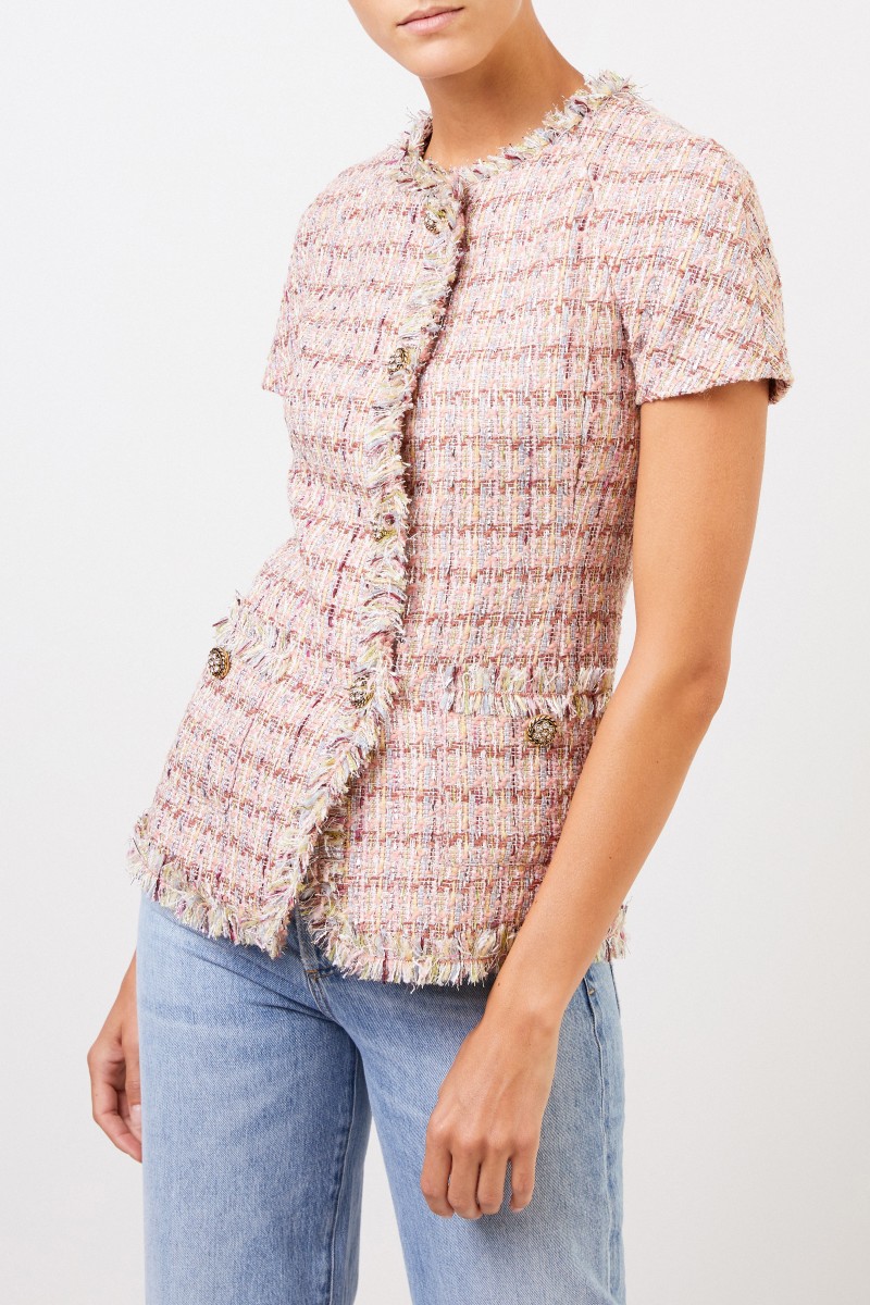 Brock Collection Kurzarm Tweed-Blazer mit Knopfdetails Rosé/Multi
