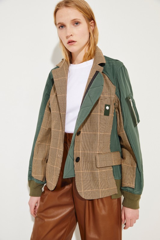 Baumwoll-Jacke mit Glencheck Beige/Oliv