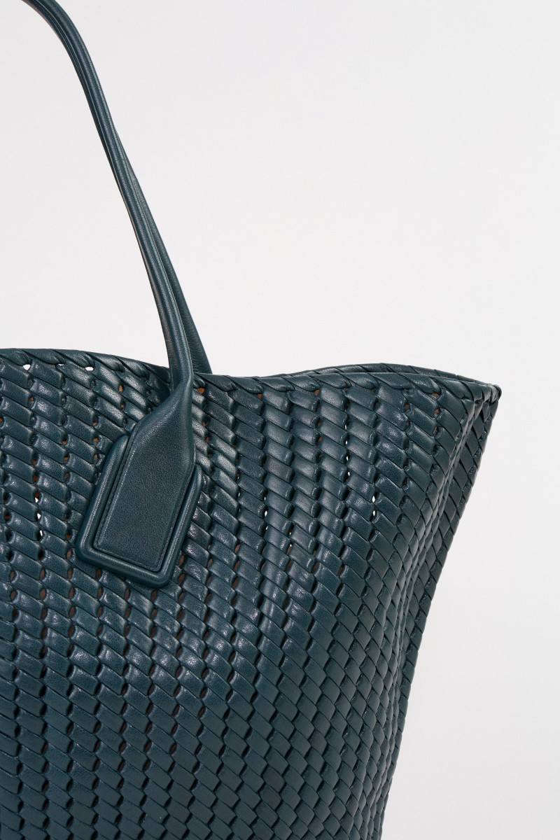 Leder-Shopper 'Basket Tote' aus Intreccio-Netz Petrol