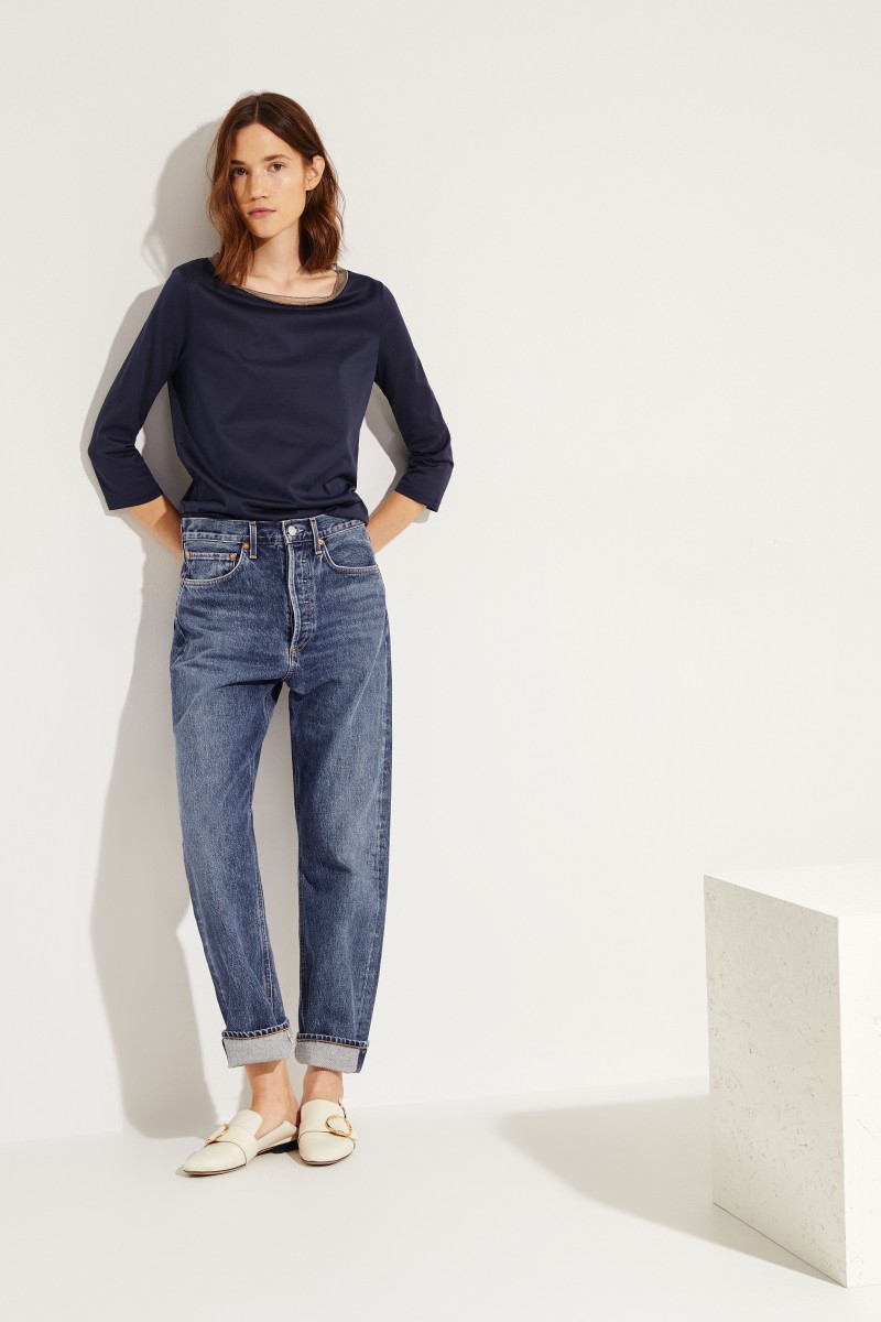Longsleeve mit Perlenapplikation Blau