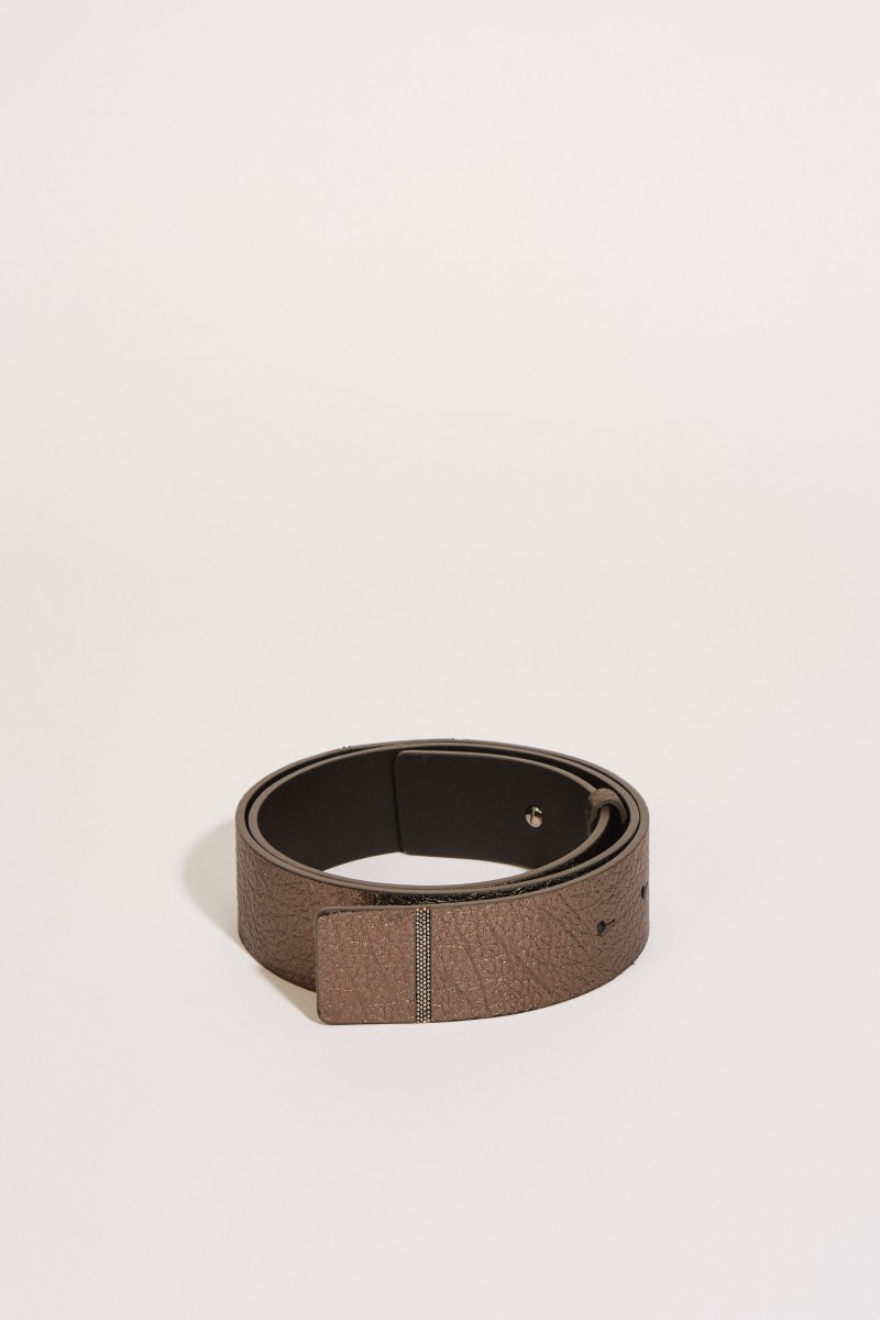 Leder-Gürtel mit Perlenverzierung Bronze