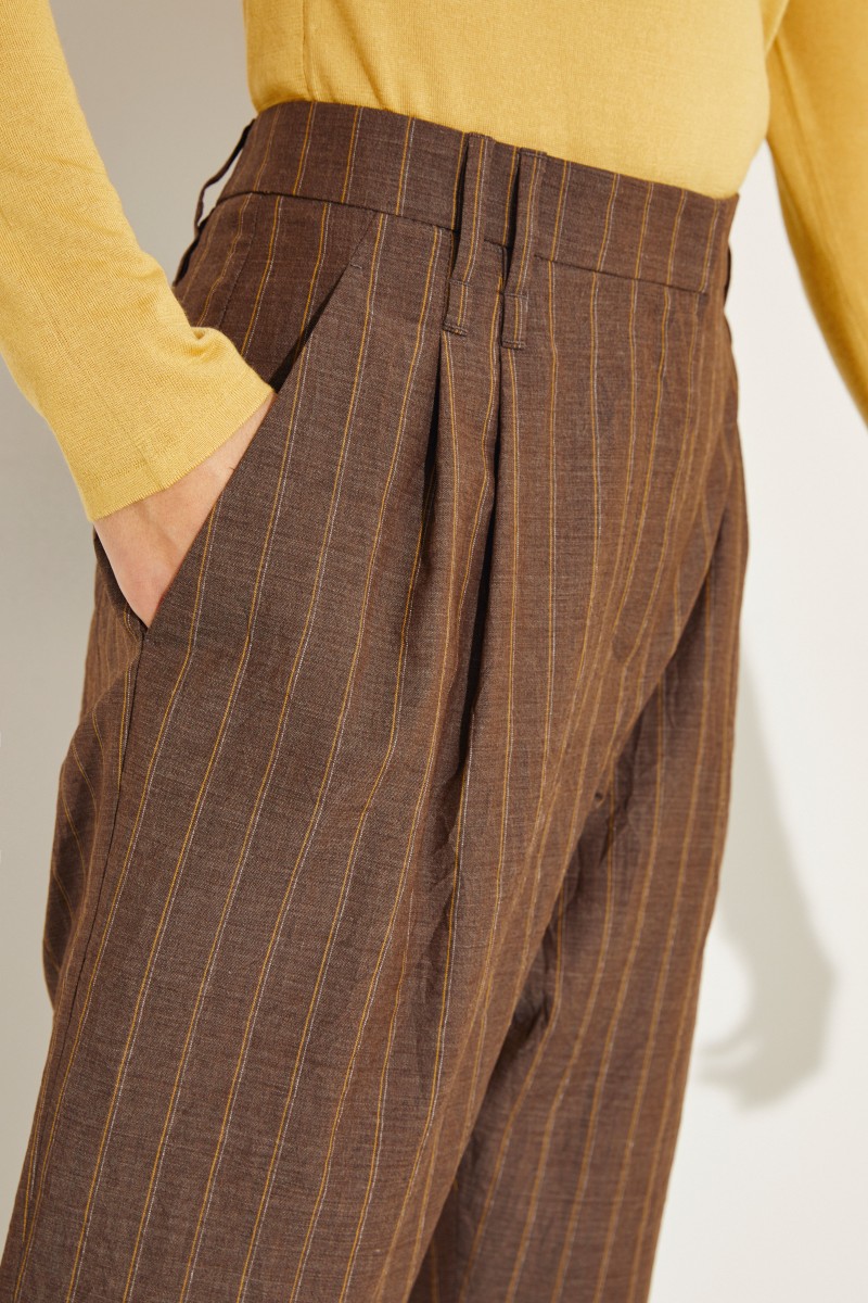 Woll-Hose mit Streifenmuster Braun