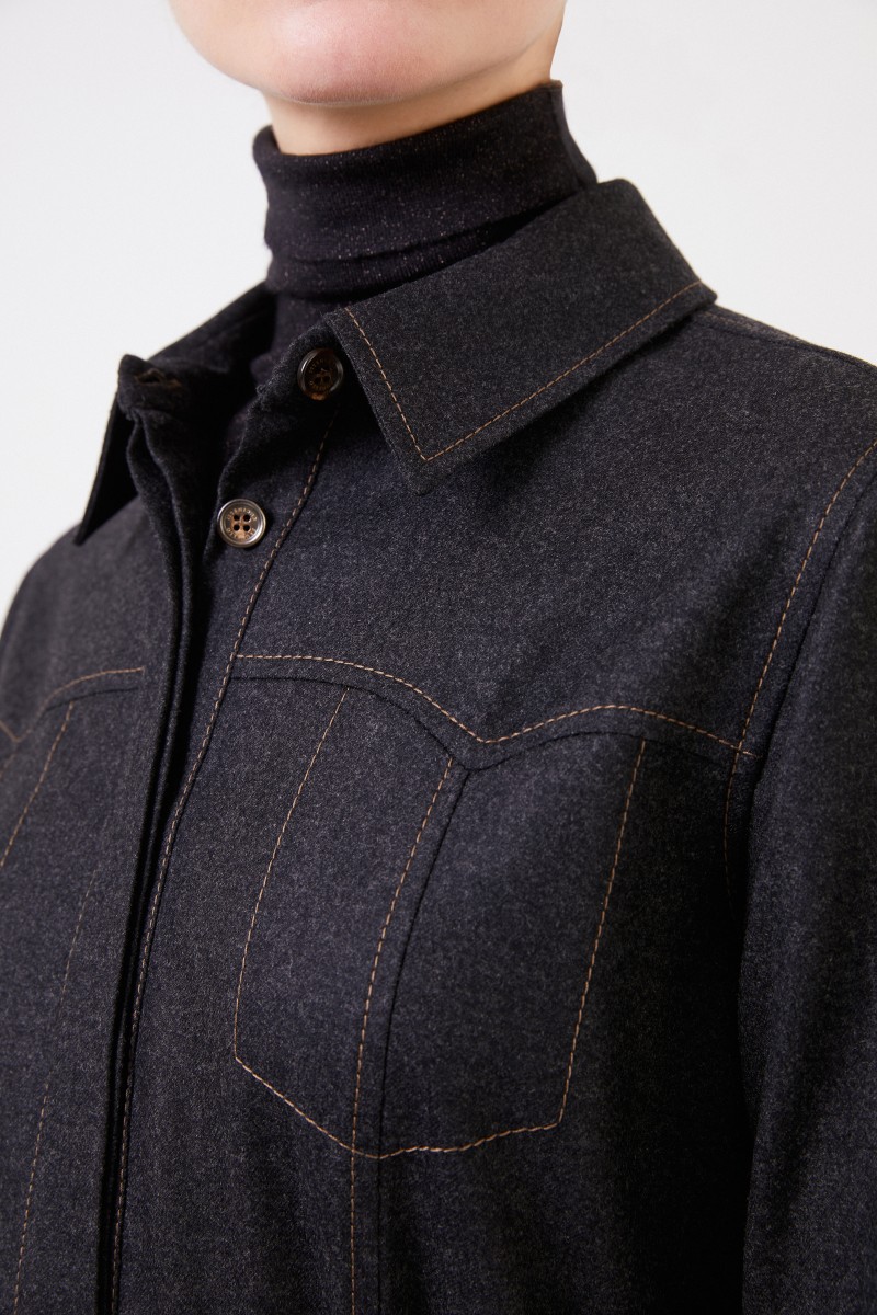 Brunello Cucinelli Woll-Hemdblusenkleid mit Perlenverzierung Grau