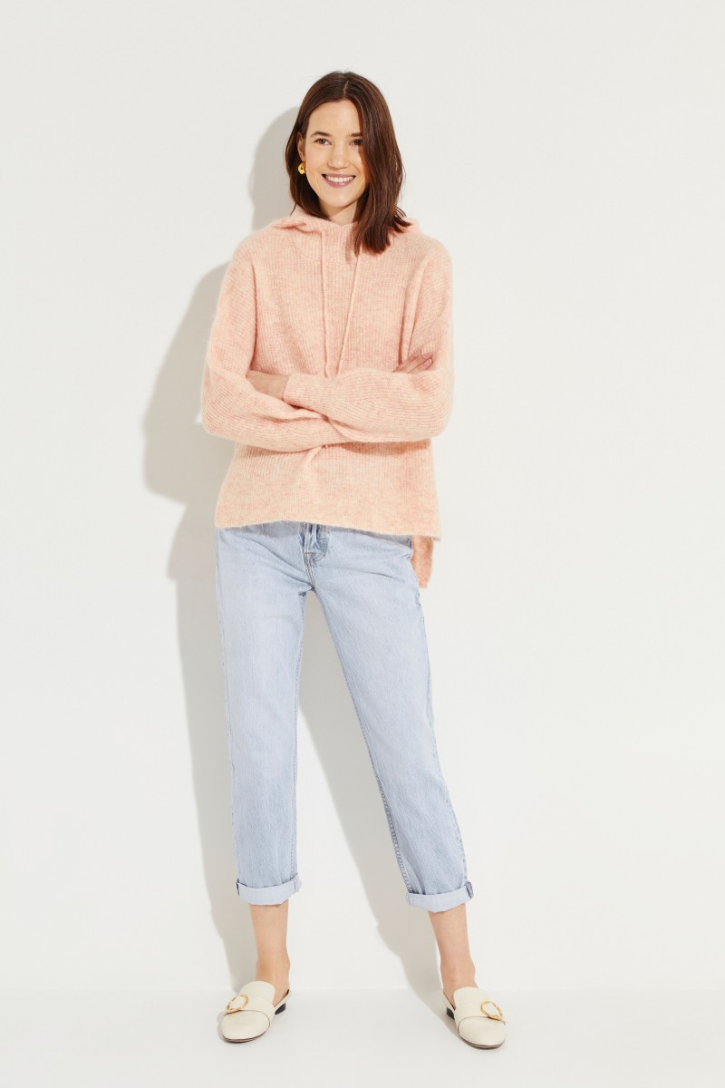 Mohair-Woll-Pullover mit Kapuze Rosé