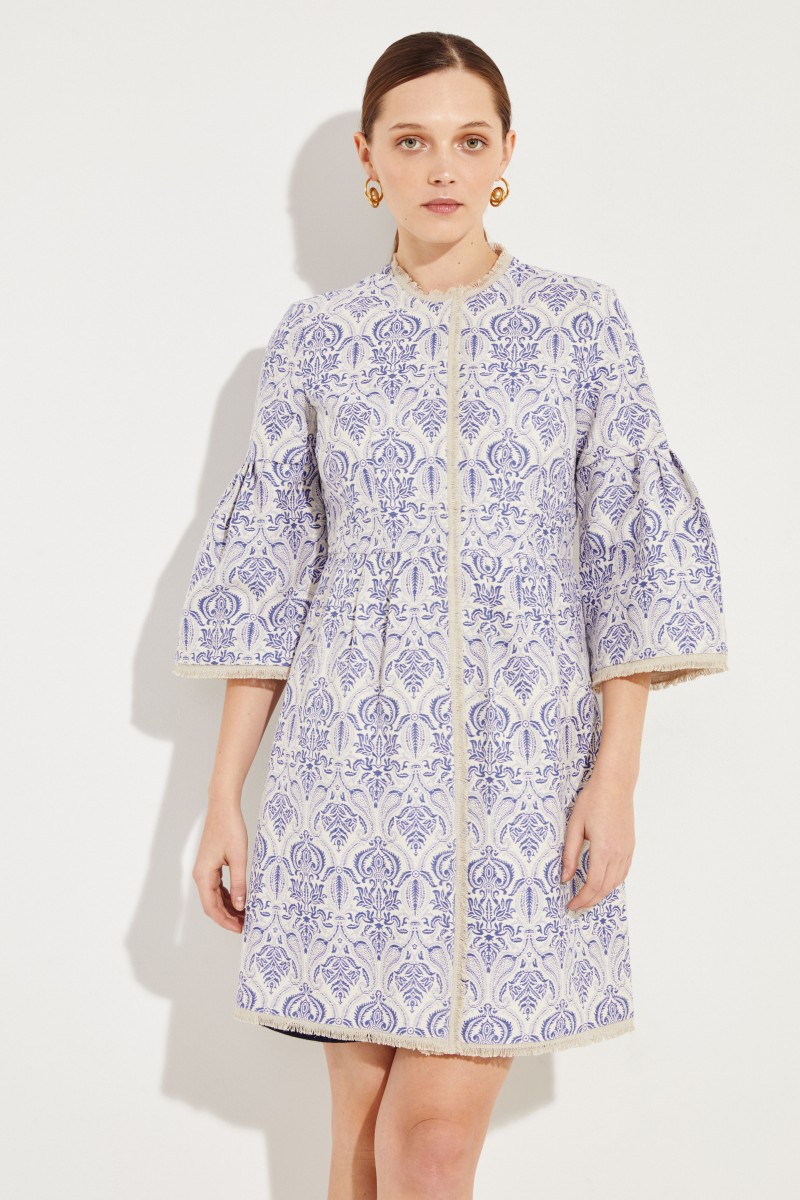 Jacquard Mantel Blau/Weiß